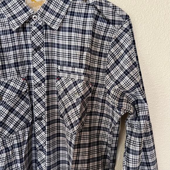 Sovereign Code Jackson blue plaid button up long sleeve western shirt Medium - Picture 2 of 11